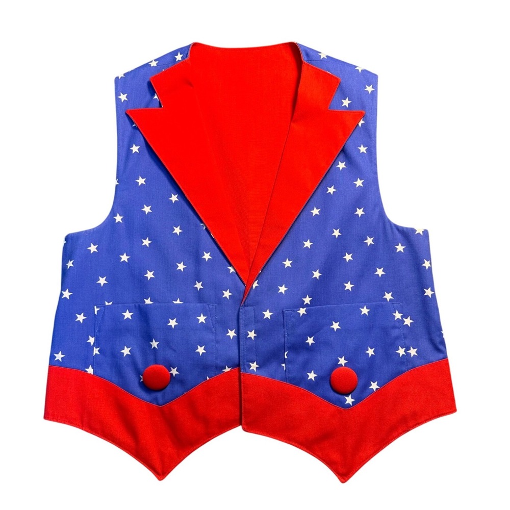 Vintage Handmade Reversible Star Costume Vest Red Blue Patriotic Circus Adult L